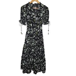 En Saison Emory Floral Print Short Sleeve Tiered Belted Midi Dress Size XS